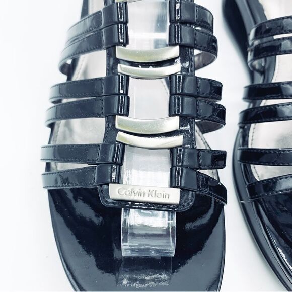 Calvin Klein Women’s Black Patent Leather Cut Out Window Wedge Size 8 - Picture 7 of 16
